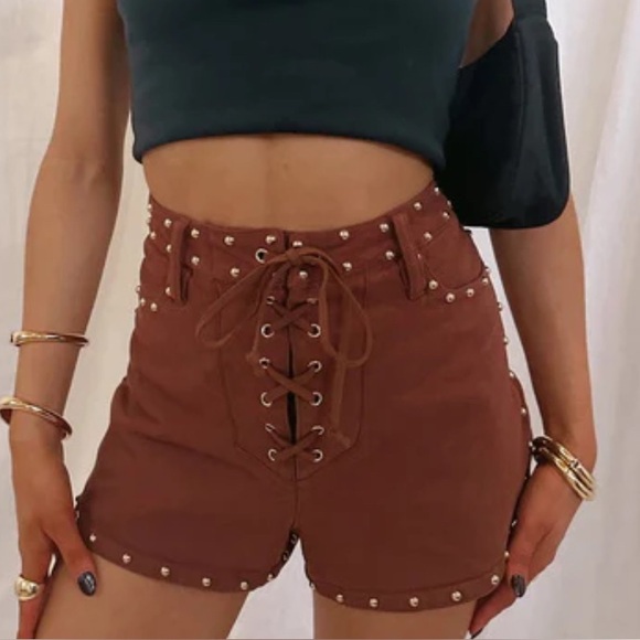 Lace-Up Studded Shorts - Picture 2 of 8